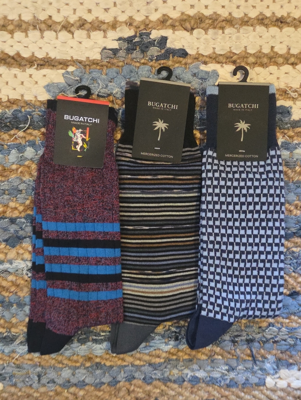 Bugatchi Men's Sock Trio — Navy, Light Blue, Burgundy